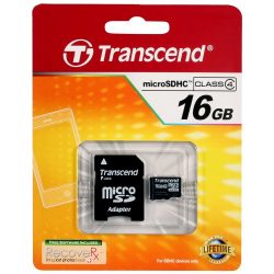 Transcend 16GB Micro SDHC Memory Card with SD Adapters